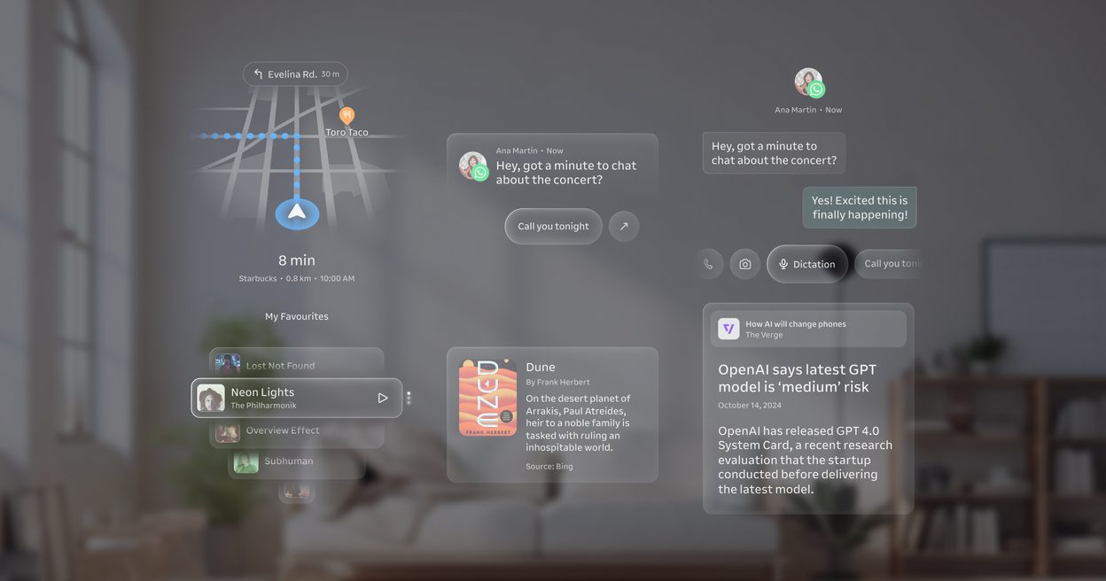 Meta Ray-Ban Display interface system — navigation, messaging, media, and news